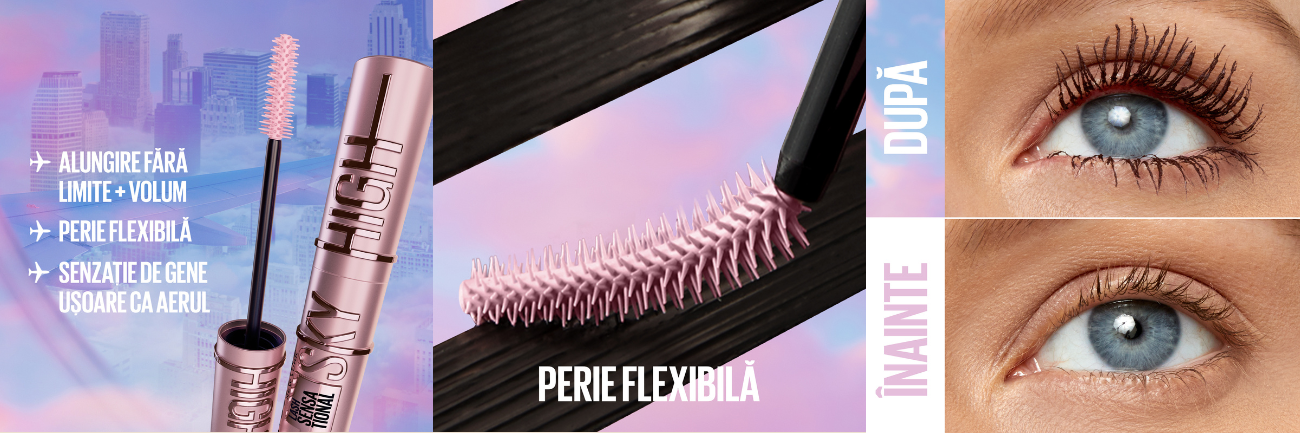 Mascara pentru volum si alungire Lash Sensational Sky High, Burgundy Haze, 7.2 ml, Maybelline